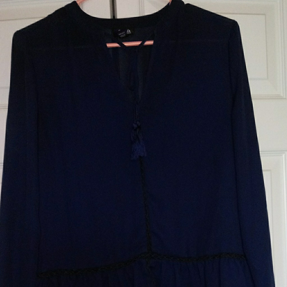A.N.A. NAVY BLUE LONG SLEEVE BLOUSE
